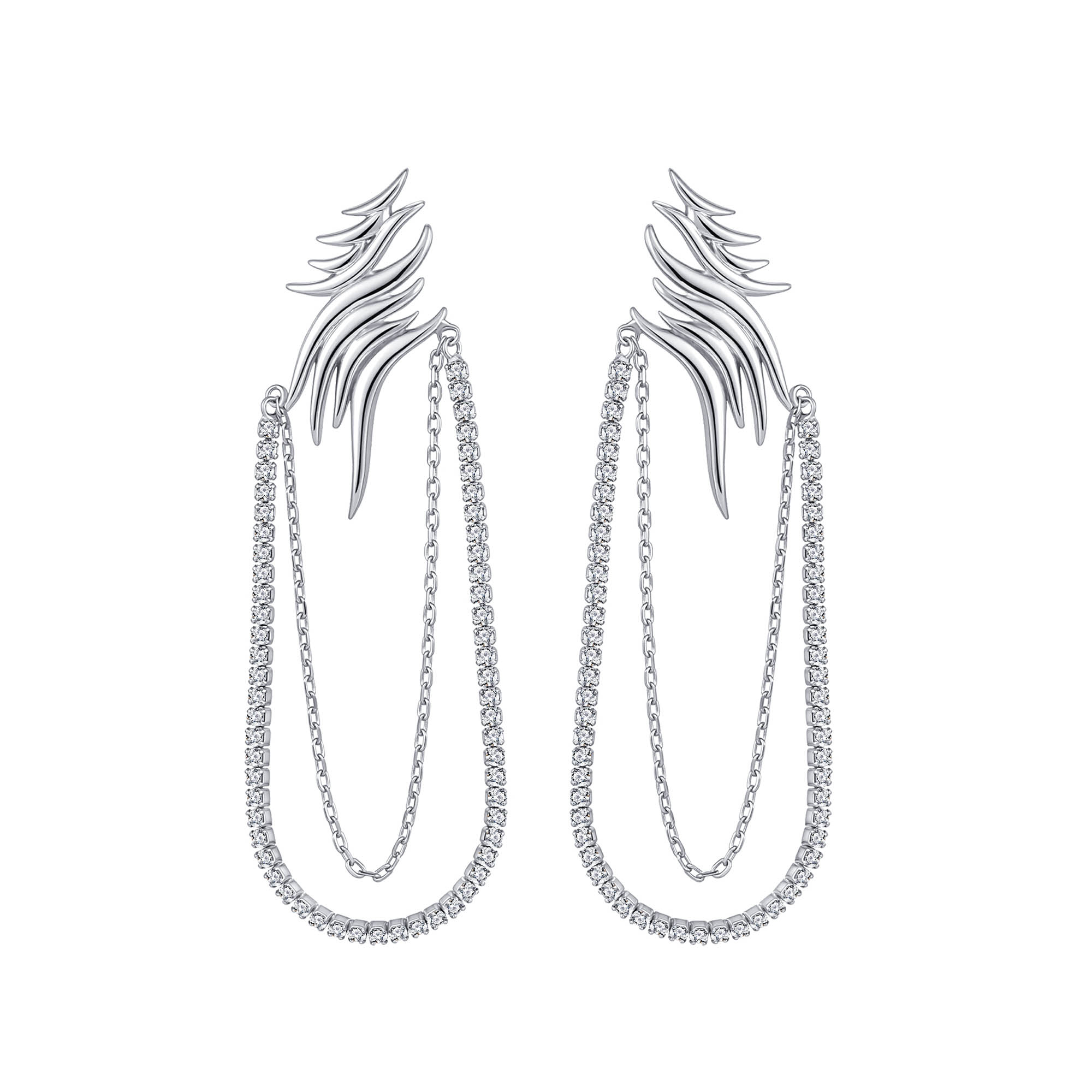 Sleek Flame Wing Layered Chain Earring