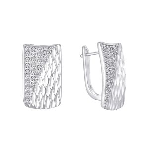 S925 Silver Textured CZ Paved Hoop Earrings