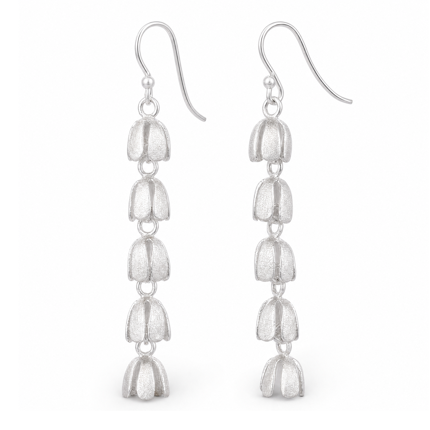 Matte Cascading Tulip Bud Linear Floral Dangle Earrings