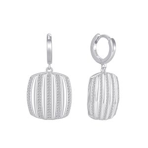 Modern Ribbed Cushion Paved Drop Earring