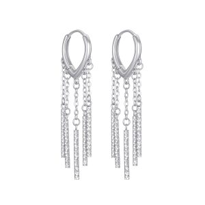 Sparkling Diamond-Cut Vertical Bar Tassel Hoop Earrings