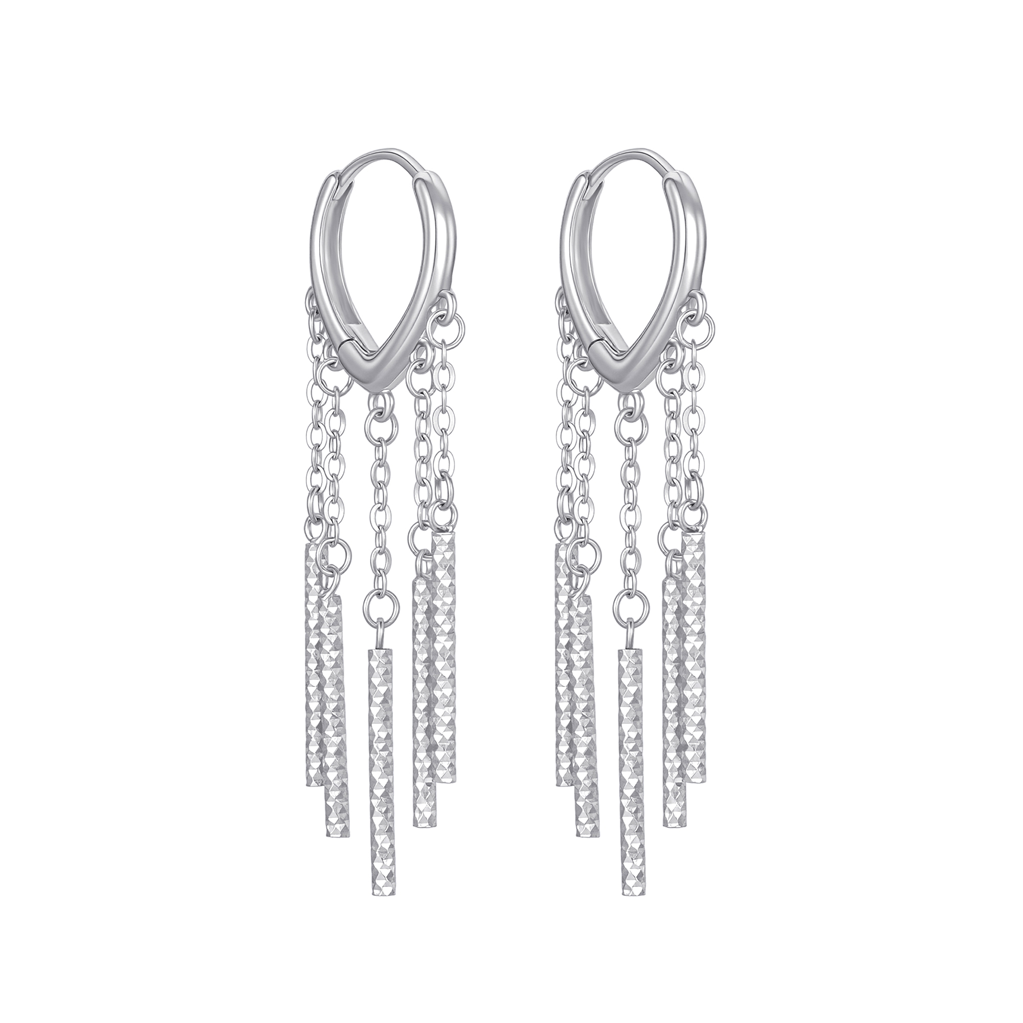 Sparkling Diamond-Cut Vertical Bar Tassel Hoop Earrings