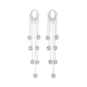 Dainty 7-Stone Bezel-Set Long Chain Tassel Dangling Earrings