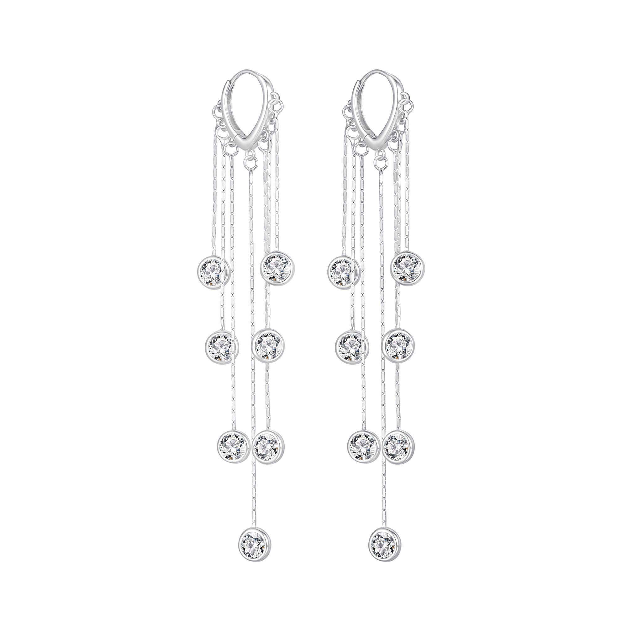 Dainty 7-Stone Bezel-Set Long Chain Tassel Dangling Earrings