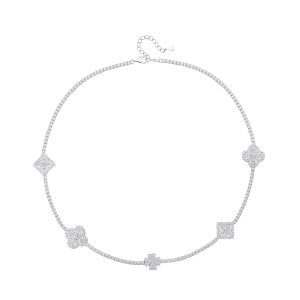 Lucky Four Clover Leaf Tennis Chain Necklace