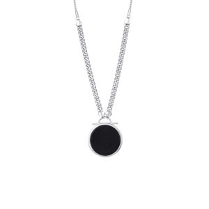 Half Cuban Chain Black Onyx Pendant Necklace