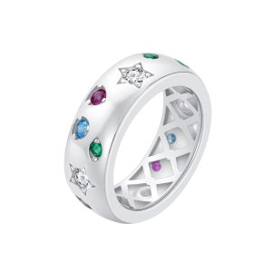 Starburst Multi-Gemstone Sterling Silver Band Ring