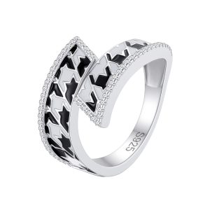 Modern Houndstooth Enamel Statement Ring